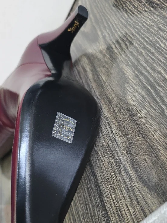 Saint Laurent Burgundy Leather Over-the-Knee Pointed-Toe Boots - Picture 6 of 14